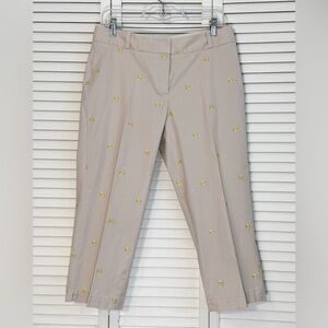 Talbots Heritage Cropped Pants Women's Size 10P Khaki Beige Embroidered Lemons